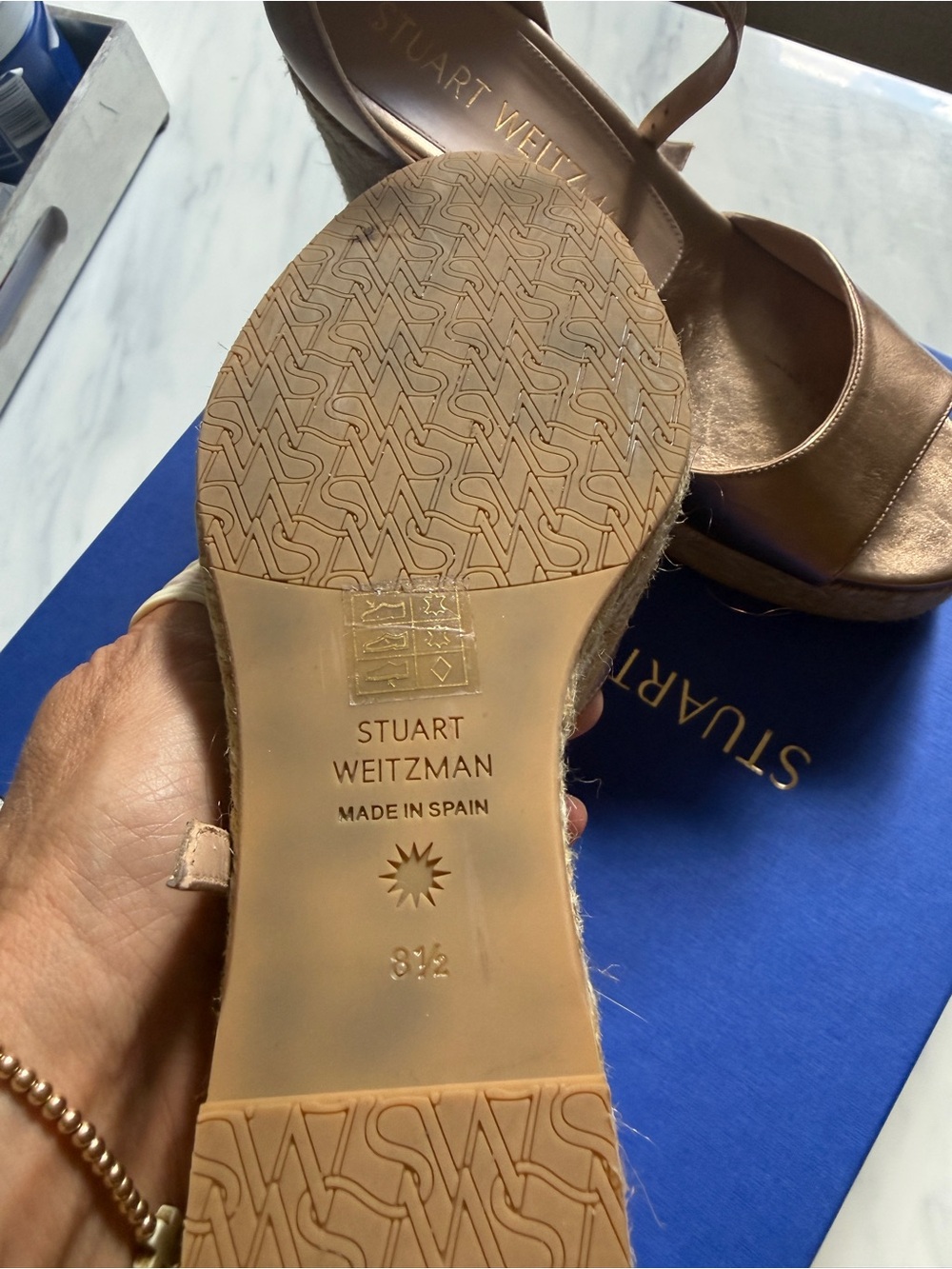 Stuart Weitzman Gold Nudistcurve Esparadille sandal- size 8.5 (worn twice) - Picture 2 of 3